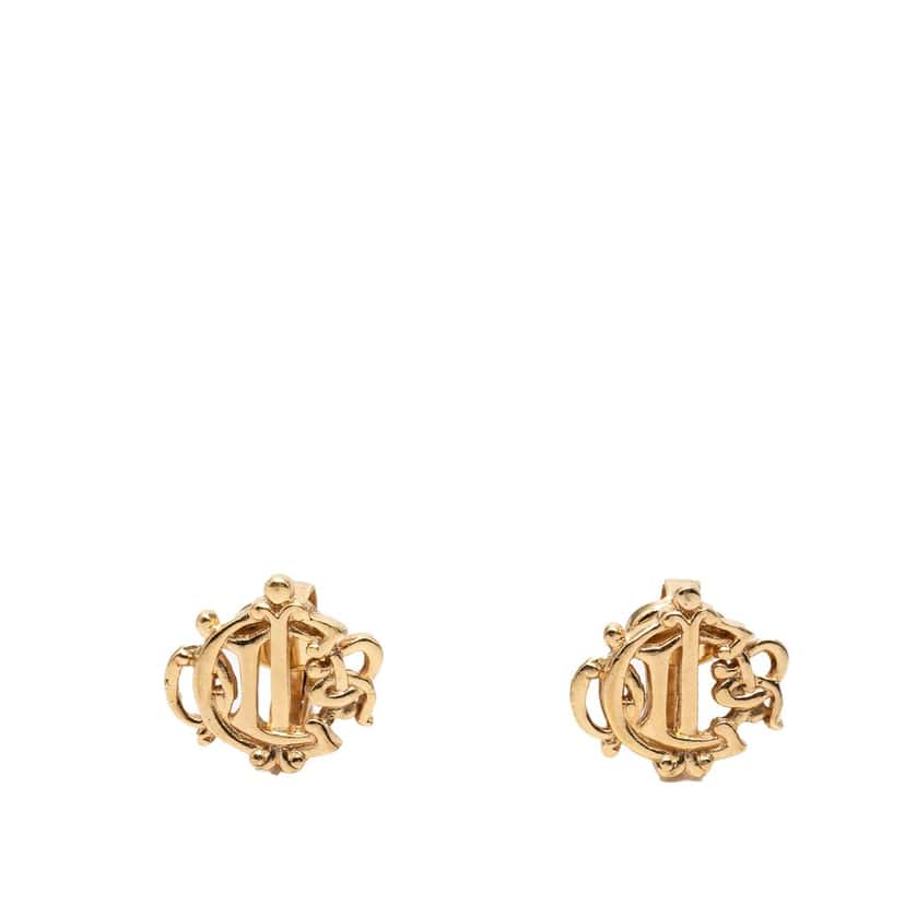 Dior Gold Plated Logo Clip On Earrings Gold Metal Very good condition - Front View