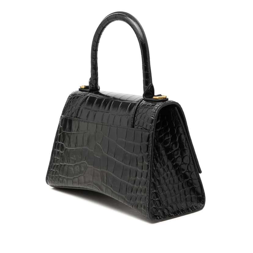 Balenciaga Small Croc Embossed Leather Hourglass Top Handle Bag Black Leather Very good condition - Back View