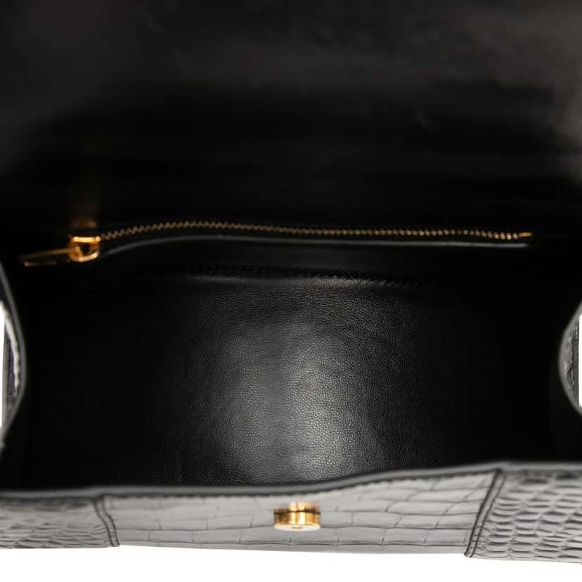 Balenciaga Small Croc Embossed Leather Hourglass Top Handle Bag Black Leather Very good condition - Model View