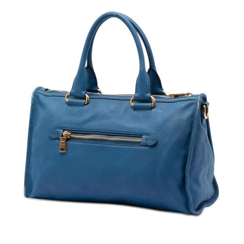 Prada Vitello Daino Zip Top Satchel Blue Leather Very good condition - Back View