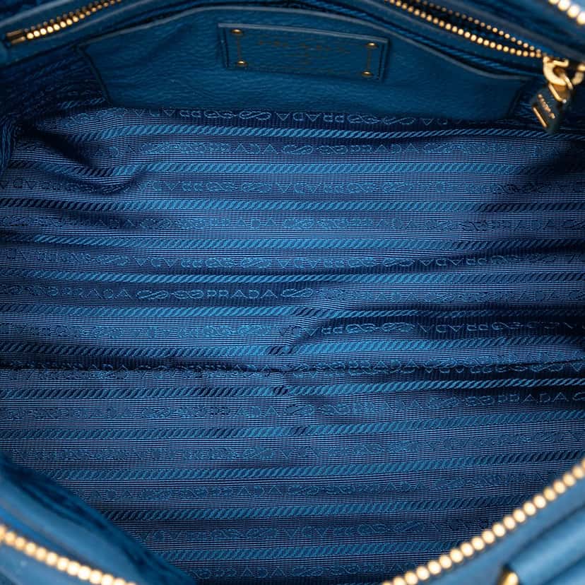 Prada Vitello Daino Zip Top Satchel Blue Leather Very good condition - Model View