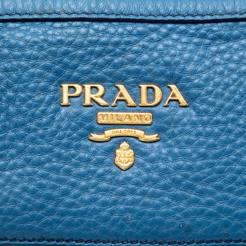 Prada Vitello Daino Zip Top Satchel Blue Leather Very good condition - Box View