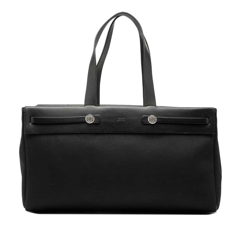 Hermès Toile and Vache Hunter Herbag Cabas MM Black Very good condition - Front View