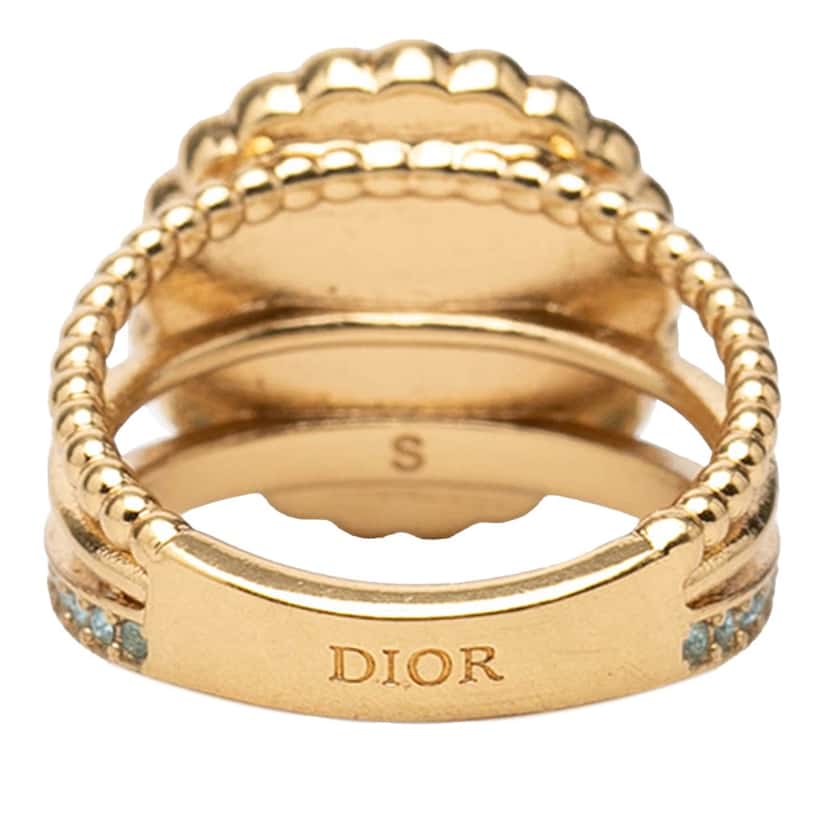Dior Gold Plated Resin Faux Pearl Strass CD Logo Ring Gold Metal Very good condition - Inside View
