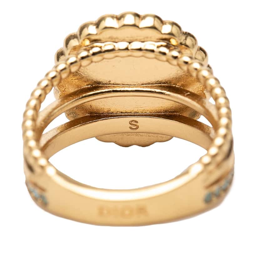 Dior Gold Plated Resin Faux Pearl Strass CD Logo Ring Gold Metal Very good condition - Model View