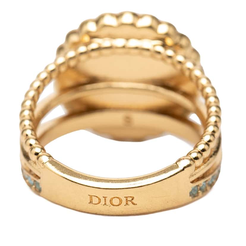 Dior Gold Plated Resin Faux Pearl Strass CD Logo Ring Gold Metal Very good condition - Box View
