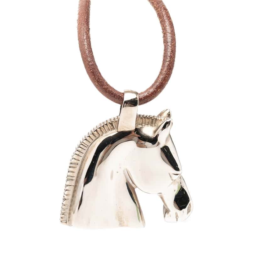Hermès Palladium Plated Horse Head Pendant Necklace Silver Metal Very good condition - Back View