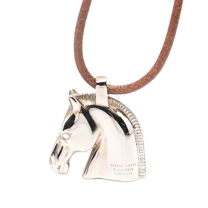 Hermès Palladium Plated Horse Head Pendant Necklace Silver Metal Very good condition - Inside View