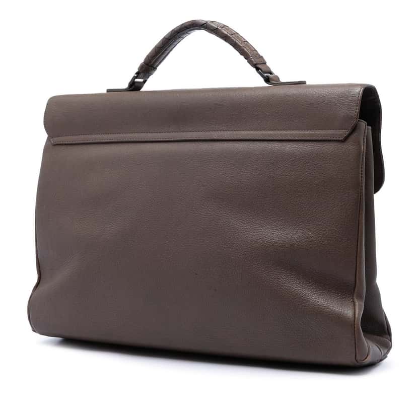 Bottega Veneta Intrecciato Trimmed Nappa Business Bag Brown Leather Very good condition - Back View