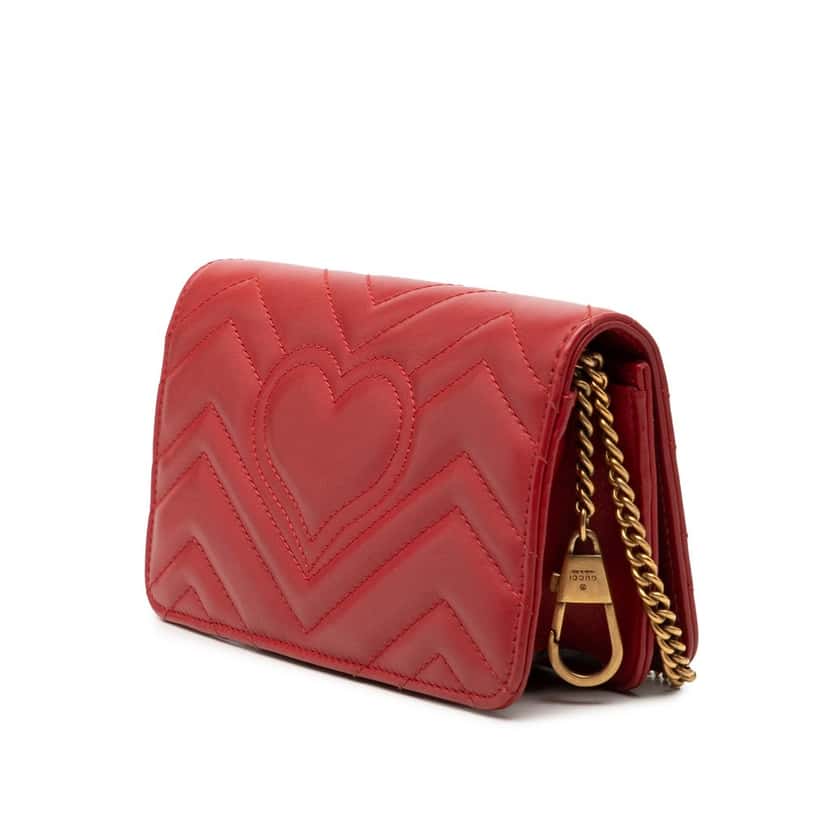 Gucci Mini GG Marmont Matelasse Calfskin Wallet On Chain Red Leather Very good condition - Back View