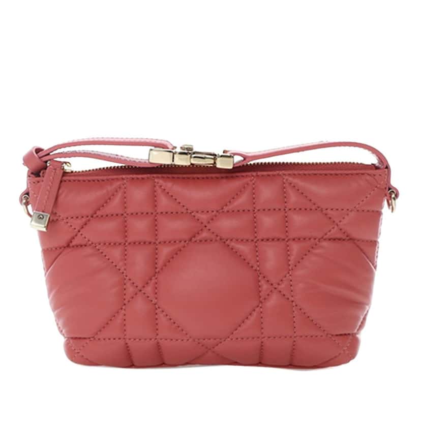 Dior Small Calfskin Macrocannage Diortravel Nomad Pouch Pink Leather Very good condition - Front View