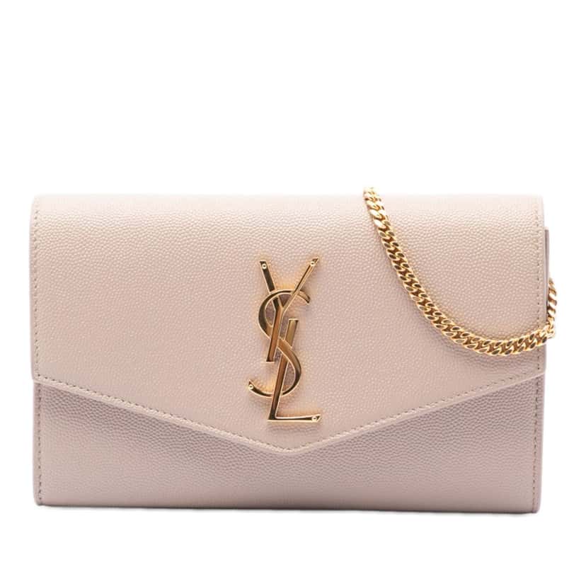 Saint Laurent Grain De Poudre Uptown Chain Wallet Beige Leather Very good condition - Front View