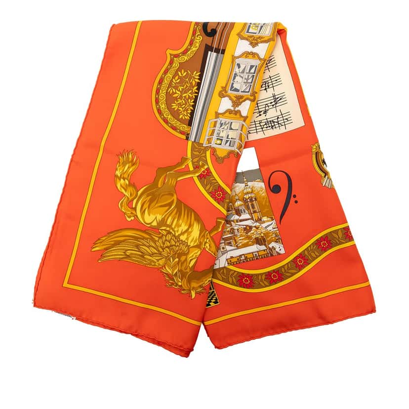 Hermès Salzburg Silk Scarf 90 Orange Very good condition - Front View