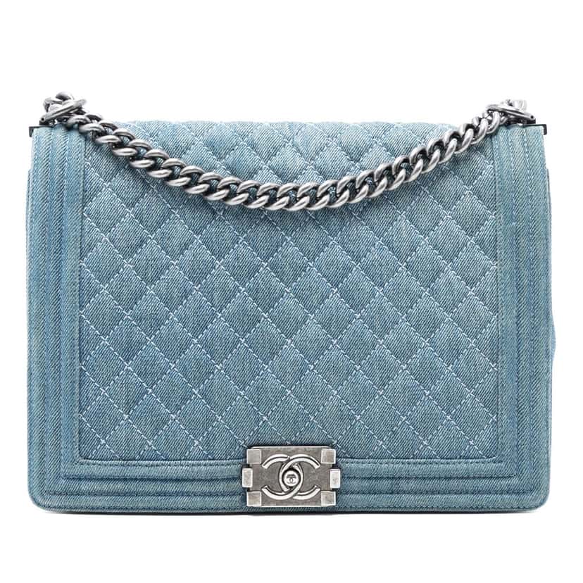Chanel Large Quilted Denim Boy Flap Blue Never worn, with tag - Front View