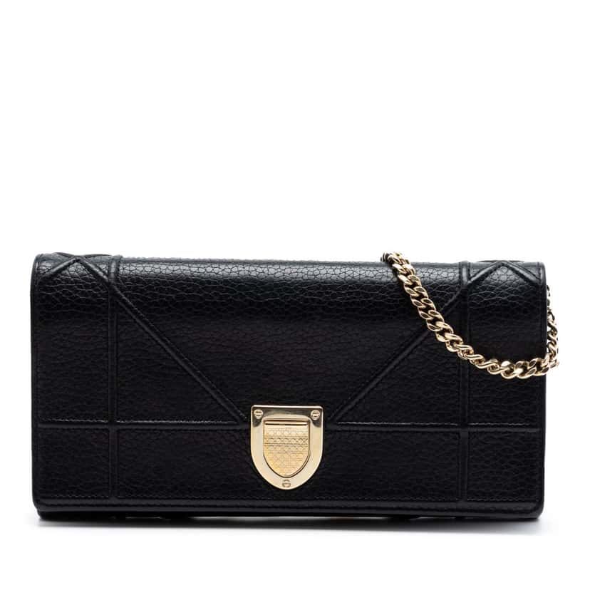 Dior Grained Calfskin Diorama Croisiere Wallet on Chain Black Leather Very good condition - Front View