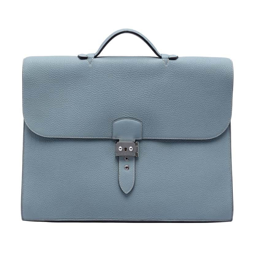 Hermès Togo Sac a Depeches 38 Blue Leather Very good condition - Front View