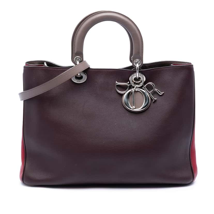 Dior Large Tricolor Diorissimo Satchel Red Leather Good condition - Front View
