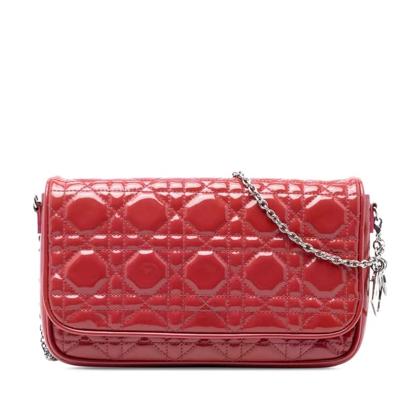 Dior Patent Cannage Lady Dior Wallet On Chain Red Leather Very good condition - Front View