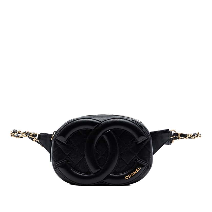 Chanel CC Quilted Lambskin Coco Midnight Camera Bag Black Leather Very good condition - Front View