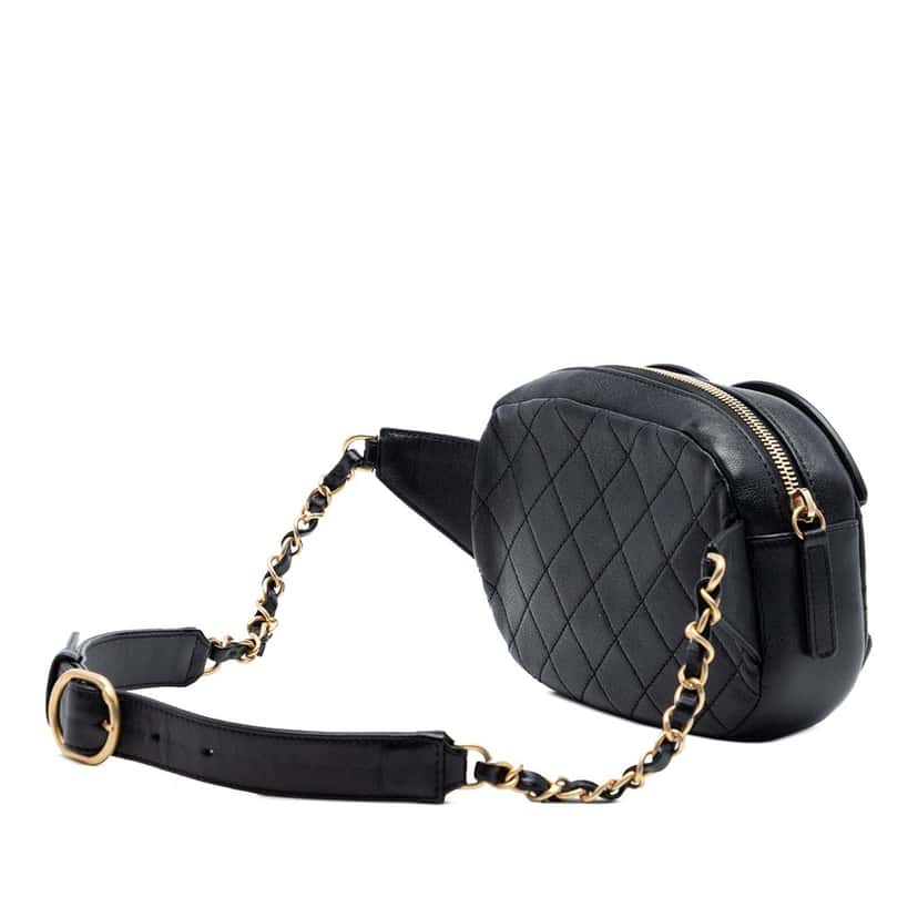 Chanel CC Quilted Lambskin Coco Midnight Camera Bag Black Leather Very good condition - Back View