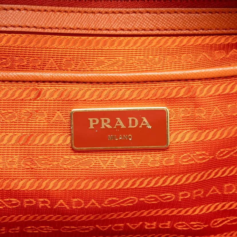 Prada Saffiano Trimmed Tessuto Satchel Orange Very good condition - Box View