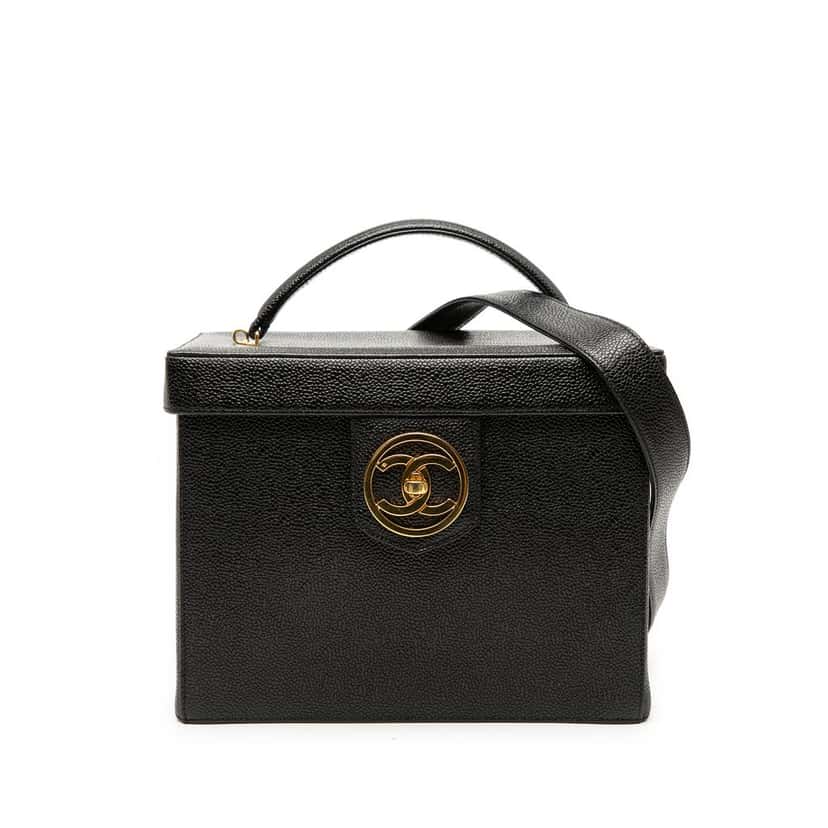 Chanel CC Caviar Vanity Box Case Black Leather Very good condition - Front View