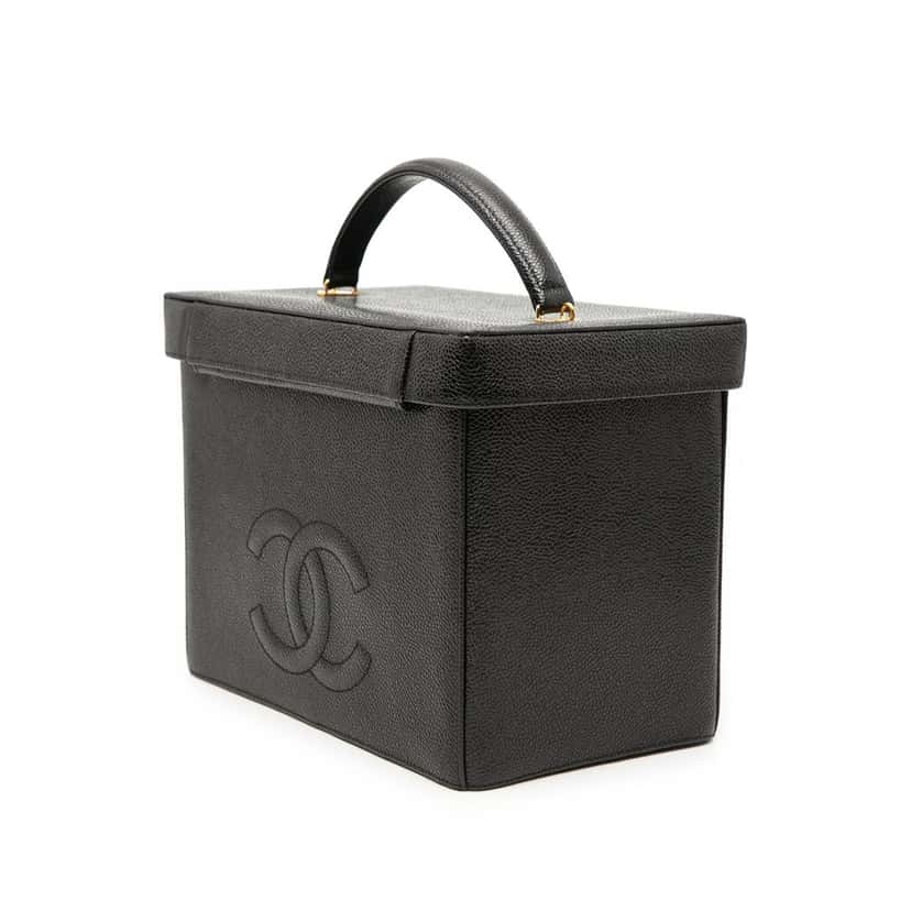 Chanel CC Caviar Vanity Box Case Black Leather Very good condition - Back View