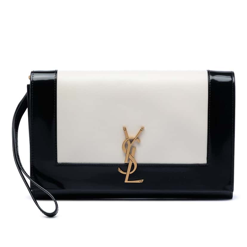 Saint Laurent Brushed Leather Trimmed Lambskin Cassandre Flap Pouch White Leather Very good condition - Front View