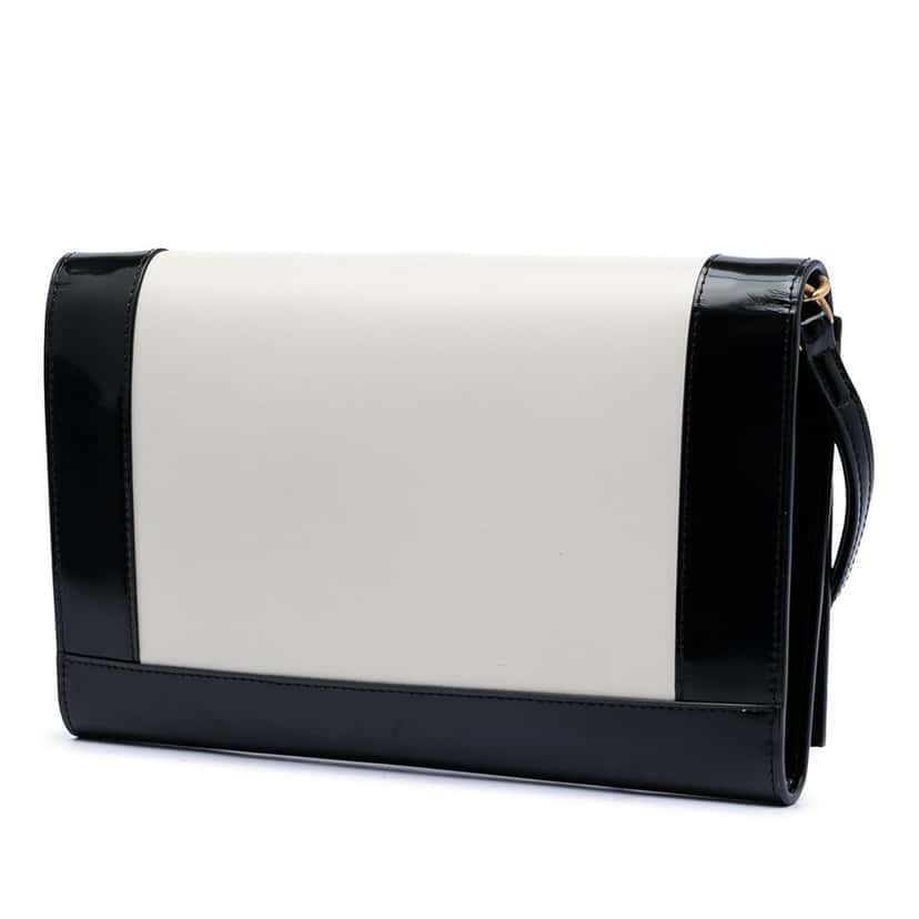Saint Laurent Brushed Leather Trimmed Lambskin Cassandre Flap Pouch White Leather Very good condition - Back View