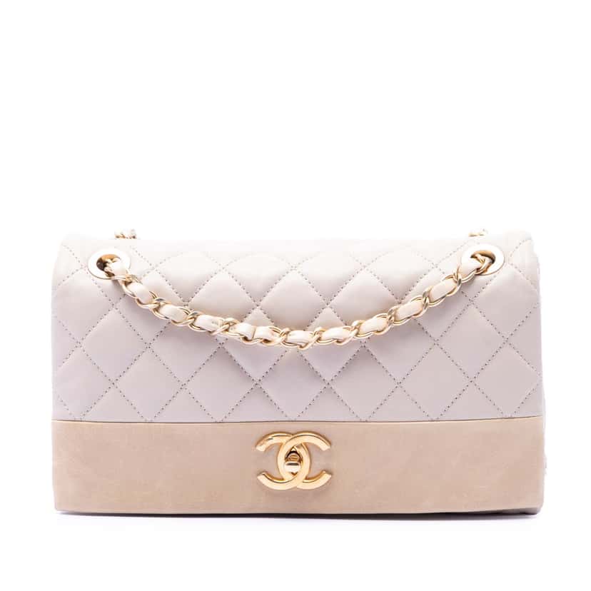 Chanel Medium Quilted Lambskin Soft Elegance Flap Brown Leather Very good condition - Front View