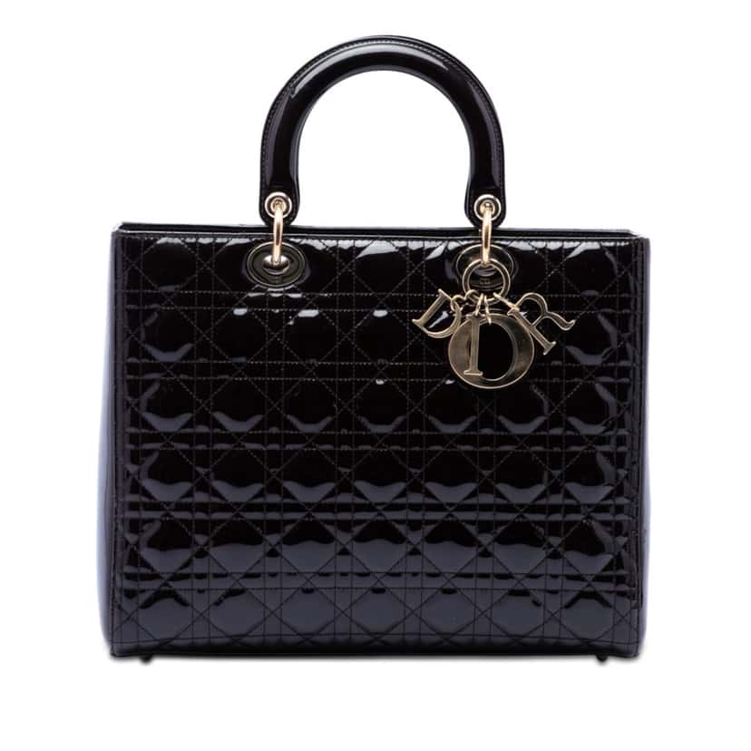 Dior Large Patent Cannage Lady Dior Purple Leather Very good condition - Front View