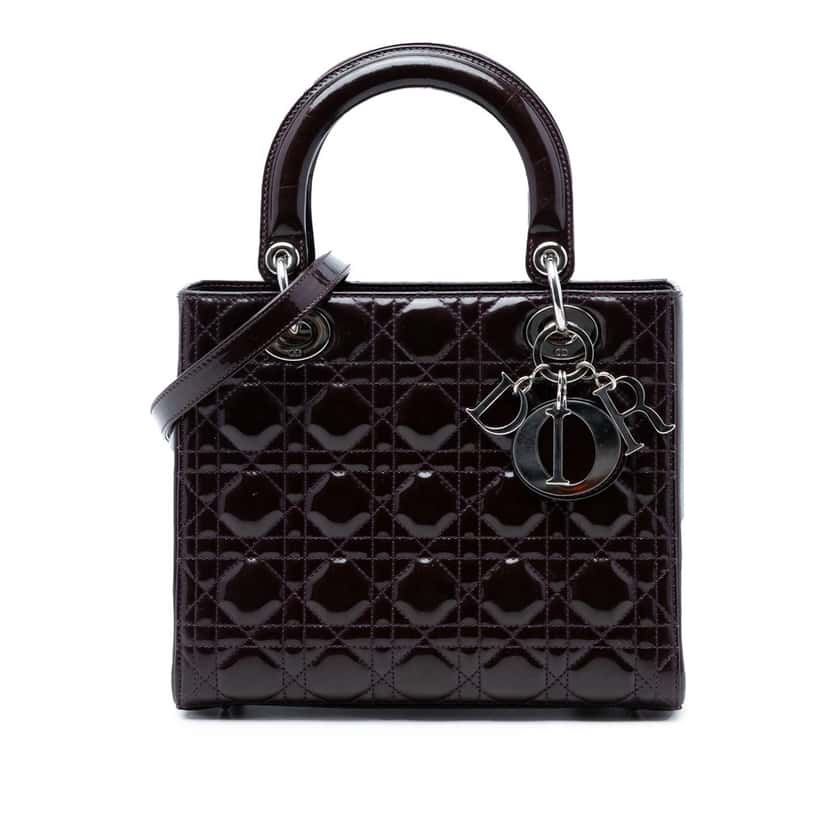 Dior Medium Patent Cannage Lady Dior Purple Leather Very good condition - Front View