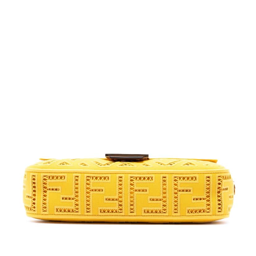 Fendi Zucca FF Ajour Embroidered Canvas Baguette Satchel Yellow Very good condition - Inside View