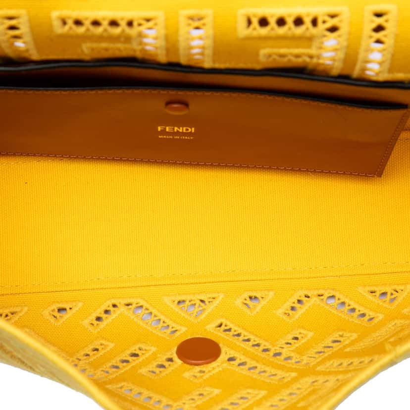 Fendi Zucca FF Ajour Embroidered Canvas Baguette Satchel Yellow Very good condition - Model View