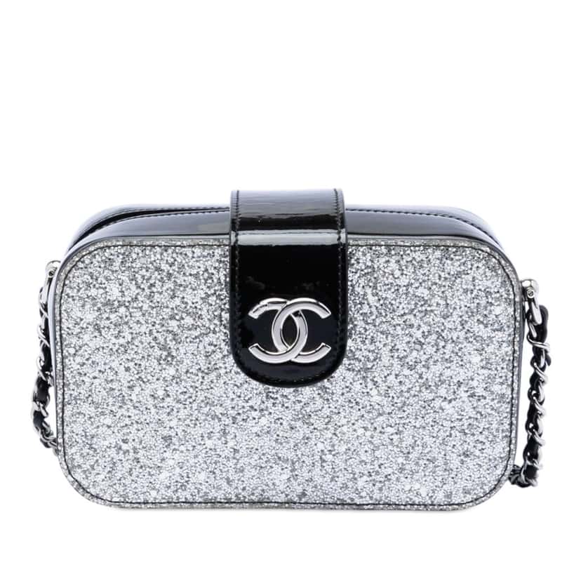 Chanel Glitter Patent Evening On The Moon Camera Case Silver Leather Very good condition - Front View