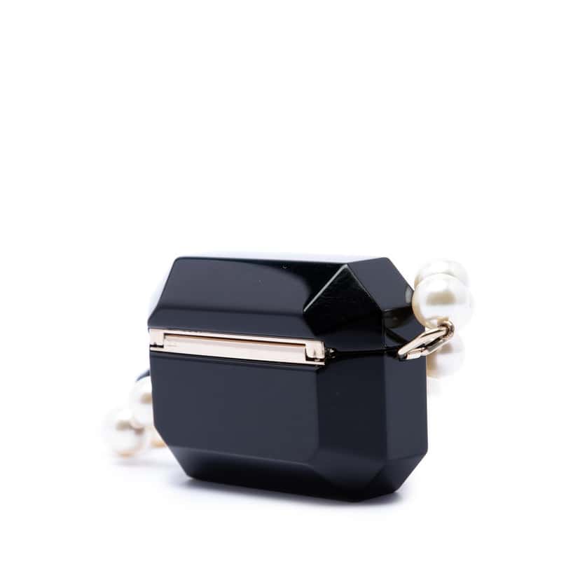 Chanel CC Resin Crystal Faux Pearl Airpods Pro Holder Necklace Bag Black Plastic Very good condition - Back View