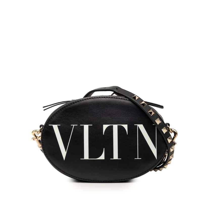 Valentino Calfskin Rockstud VLTN Oval Crossbody Black Leather Very good condition - Front View