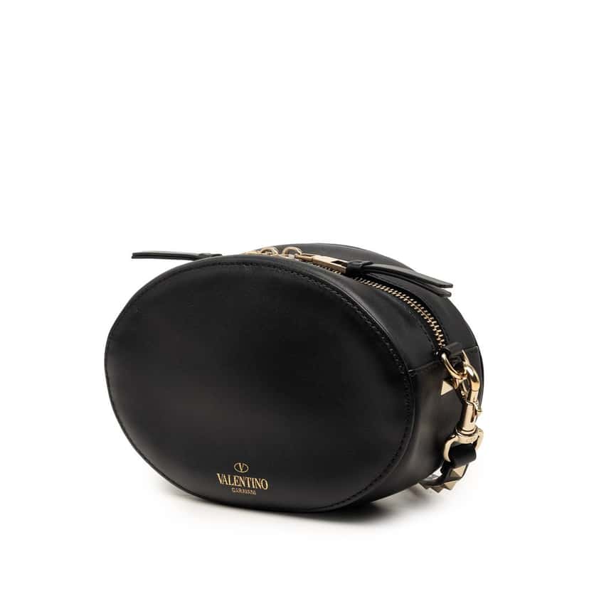 Valentino Calfskin Rockstud VLTN Oval Crossbody Black Leather Very good condition - Back View