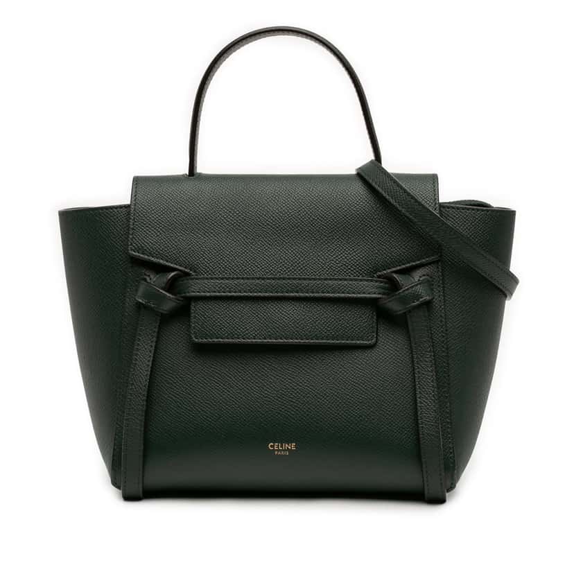 Celine Nano Grained Calfskin Belt Bag Green Leather Very good condition - Front View
