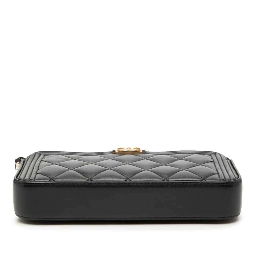 Chanel Quilted Lambskin Boy Double Zip Wallet On Chain Black Leather Very good condition - Inside View