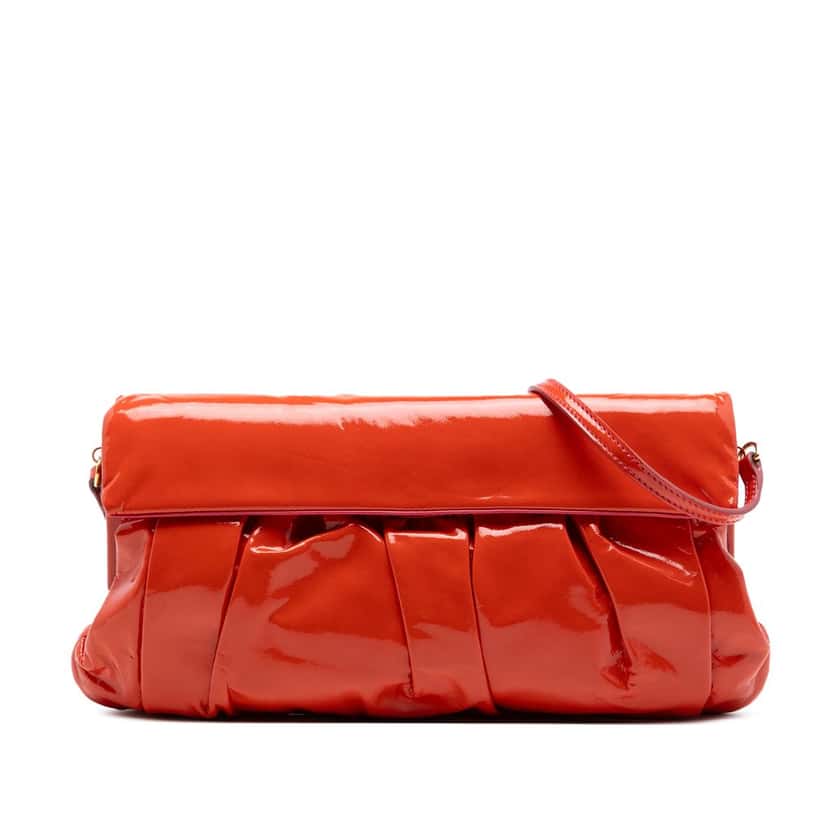 Miu Miu Pleated Patent Flap Handbag Orange Leather Very good condition - Front View