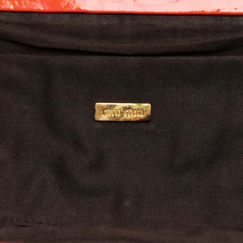 Miu Miu Pleated Patent Flap Handbag Orange Leather Very good condition - Box View