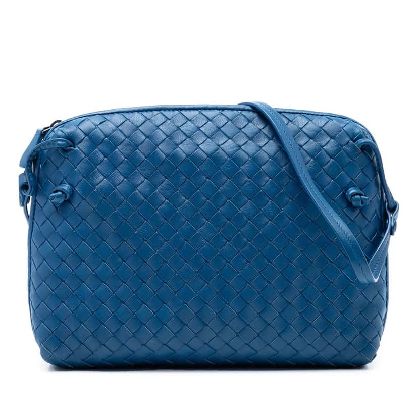Bottega Veneta Nappa Intrecciato Nodini Crossbody Blue Leather Very good condition - Front View