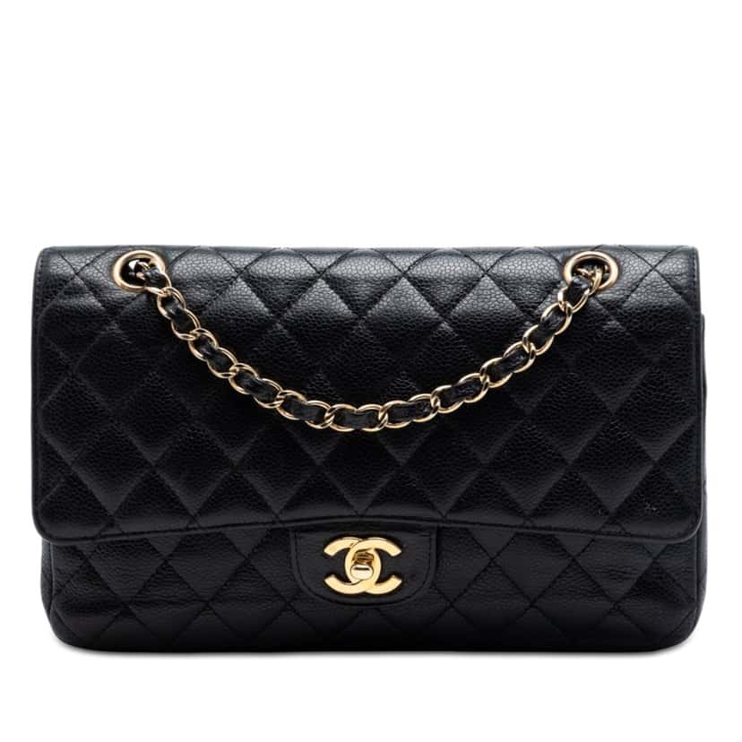 Chanel Medium Classic Caviar Double Flap Black Leather Very good condition - Front View