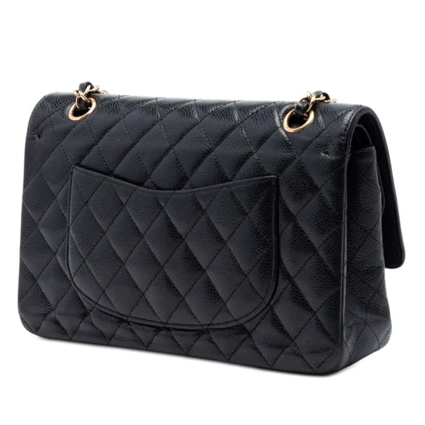 Chanel Medium Classic Caviar Double Flap Black Leather Very good condition - Back View