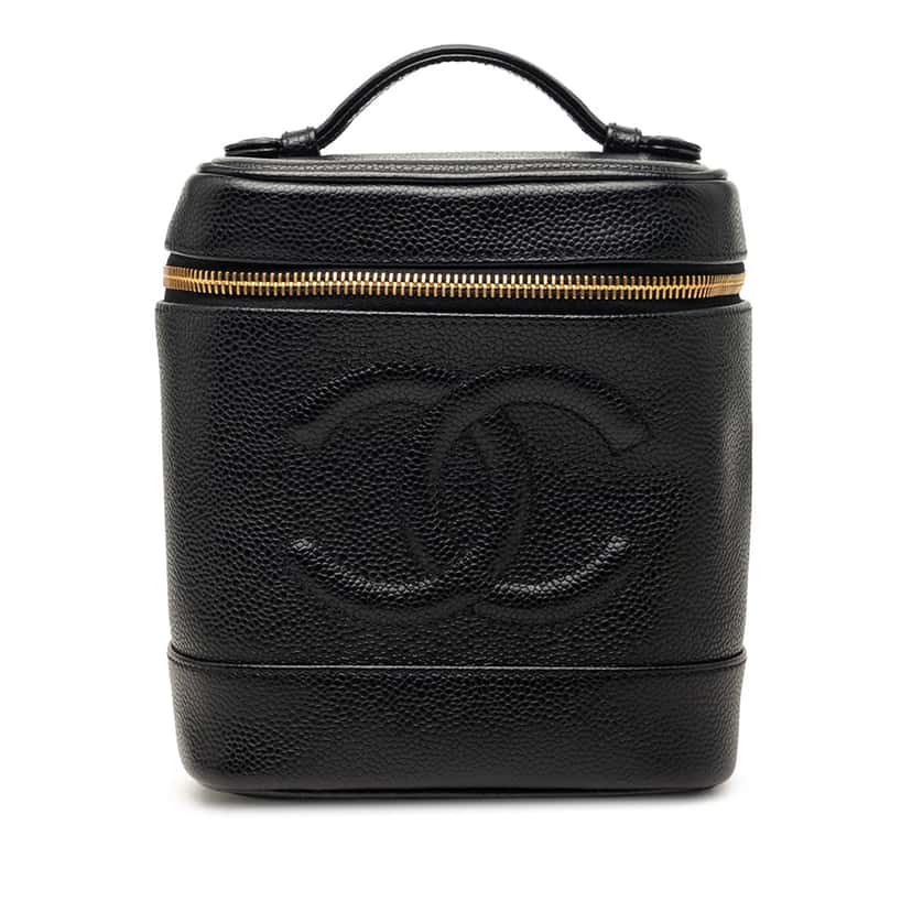 Chanel CC Caviar Vanity Bag Black Leather Very good condition - Front View
