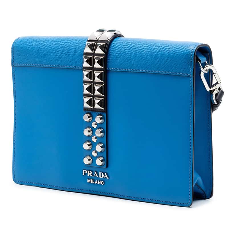 Prada City Calf and Saffiano Studded Elektra Crossbody Blue Leather Very good condition - Back View