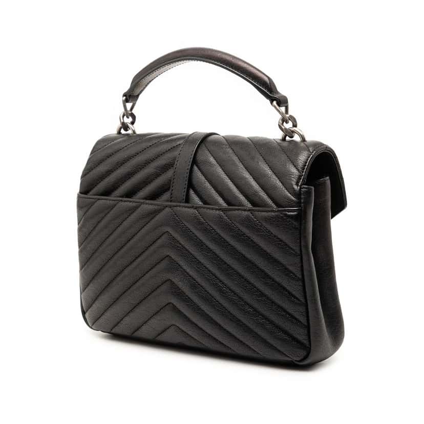 Saint Laurent Medium Metallic Chevron Sheepskin Monogram College Pins Satchel Black Leather Very good condition - Back View