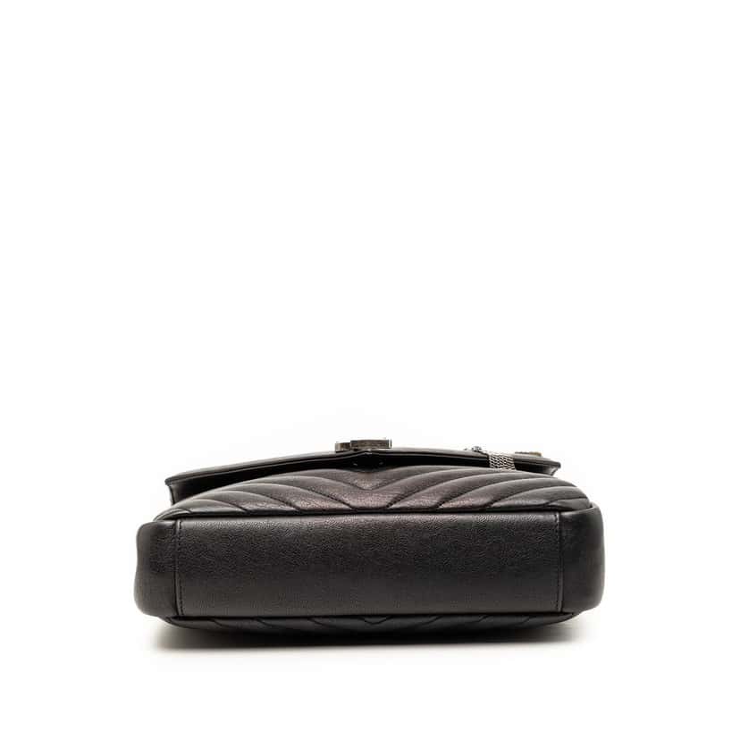 Saint Laurent Medium Metallic Chevron Sheepskin Monogram College Pins Satchel Black Leather Very good condition - Inside View