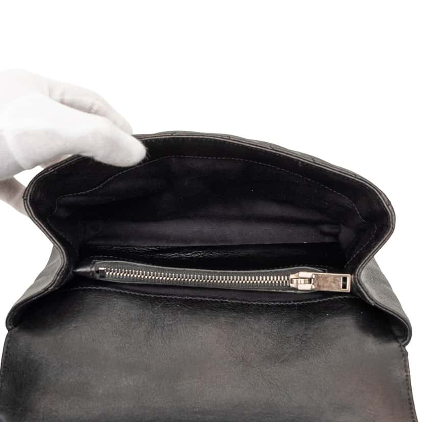 Saint Laurent Medium Metallic Chevron Sheepskin Monogram College Pins Satchel Black Leather Very good condition - Model View